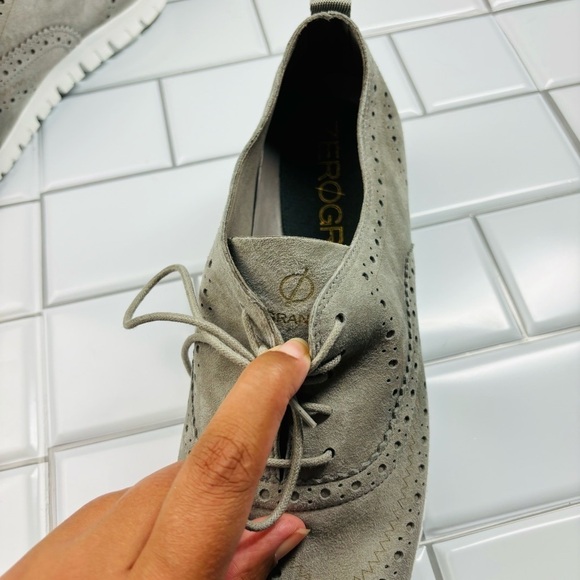Women's ZERØGRAND Wingtip Oxfords IRONSTONE SUEDE-OPTIC WHITE size 11B - Picture 11 of 12
